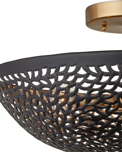 Jali Semi-Flush Mount in Black / Brass Antique