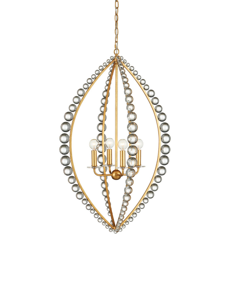Amadora 4-Light Teardrop Pendant in Clear / Antique Gold Leaf
