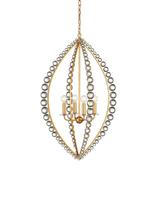 Amadora 4-Light Teardrop Pendant in Clear / Antique Gold Leaf