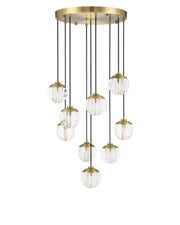 Wexler 9-Light Multi-Drop Pendant in Polished Antique Brass / Clear