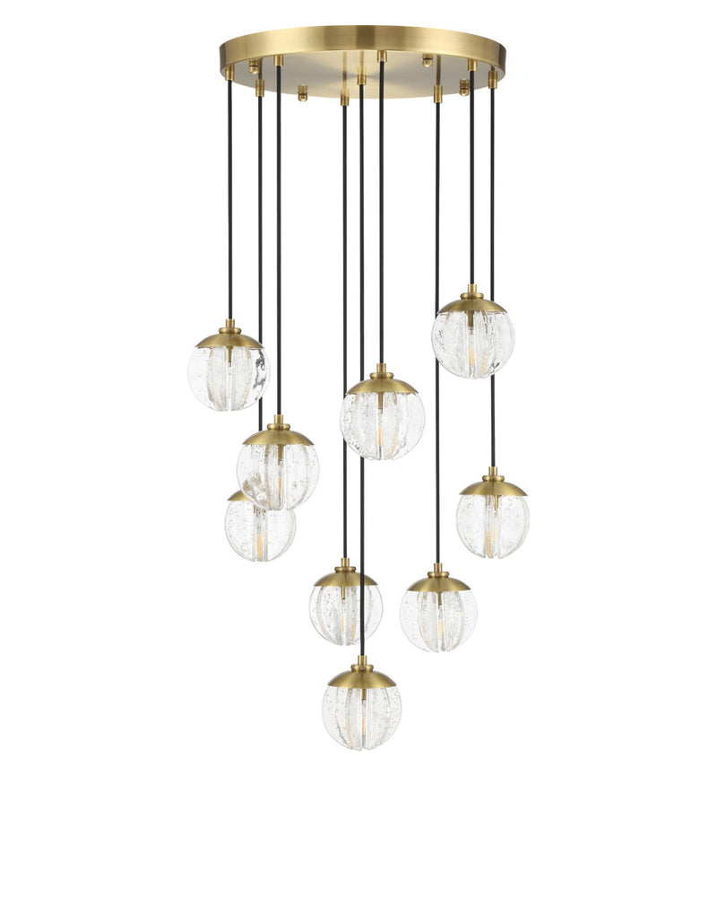 Wexler 9-Light Multi-Drop Pendant in Polished Antique Brass / Clear