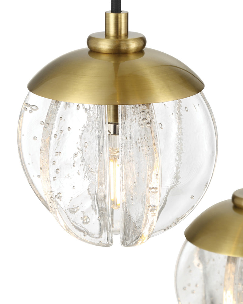 Wexler 9-Light Multi-Drop Pendant in Polished Antique Brass / Clear