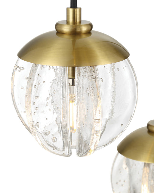 Wexler 9-Light Multi-Drop Pendant in Polished Antique Brass / Clear