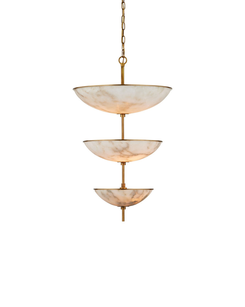 Volterra 6-Light Three-Tier Alabaster Pendant in Natural / Antique Brass