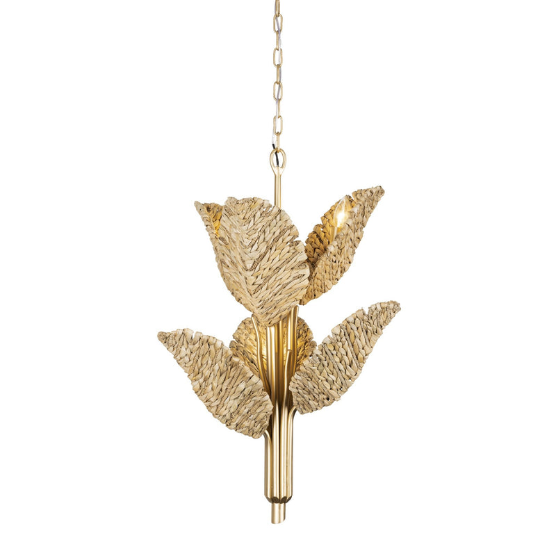 Banana Leaf 6-Light 23.2" Chandelier with Seagrass in French Gold/Natural Seagrass