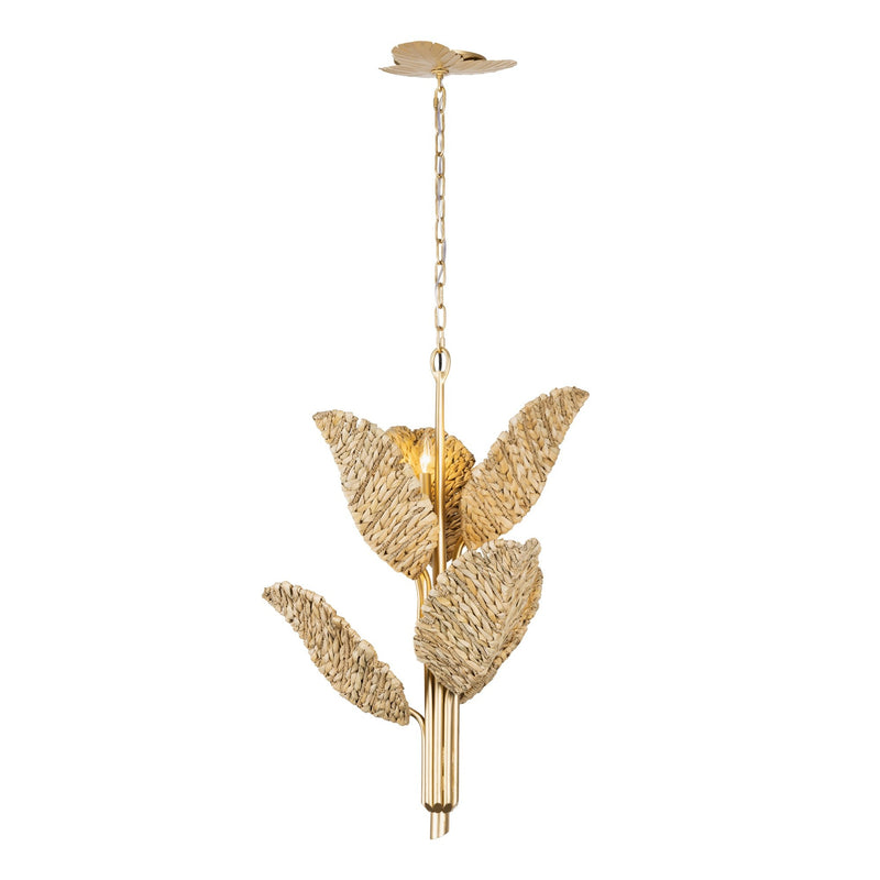 Banana Leaf 6-Light 23.2" Chandelier with Seagrass in French Gold/Natural Seagrass
