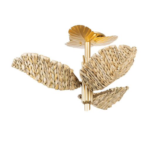 Banana Leaf 3-Light 24.2" Semi-Flush Mount with Seagrass in French Gold/Natural Seagrass