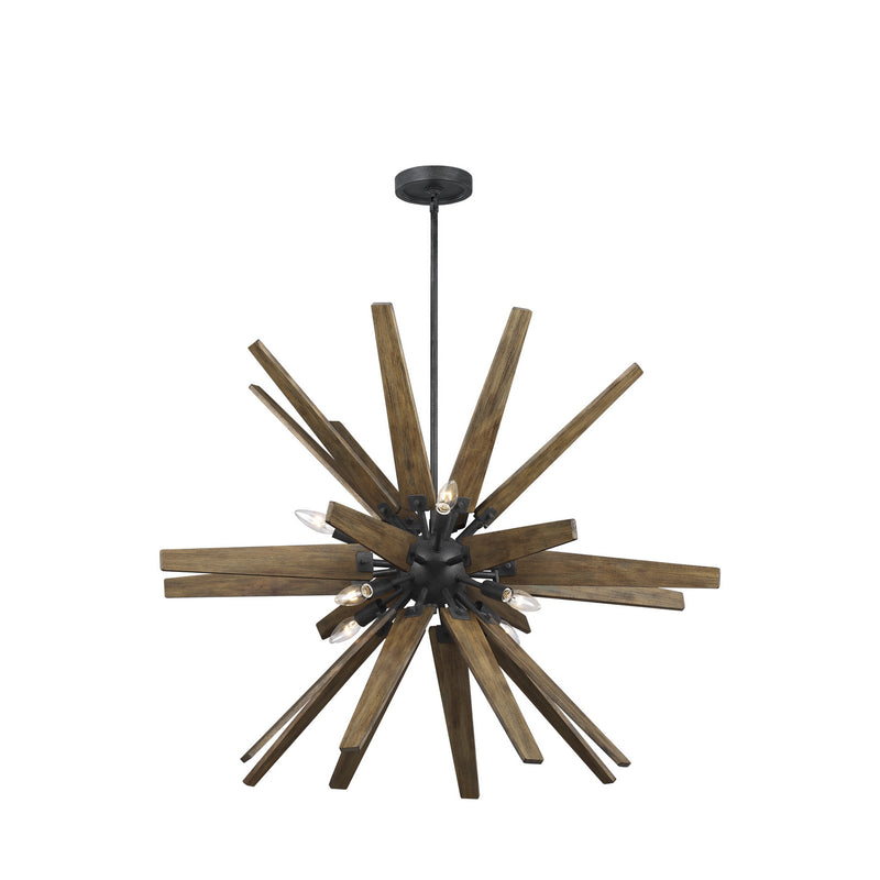 Thorne Chandelier in Dark Weathered Zinc/Weathered Oak - Lamps Expo