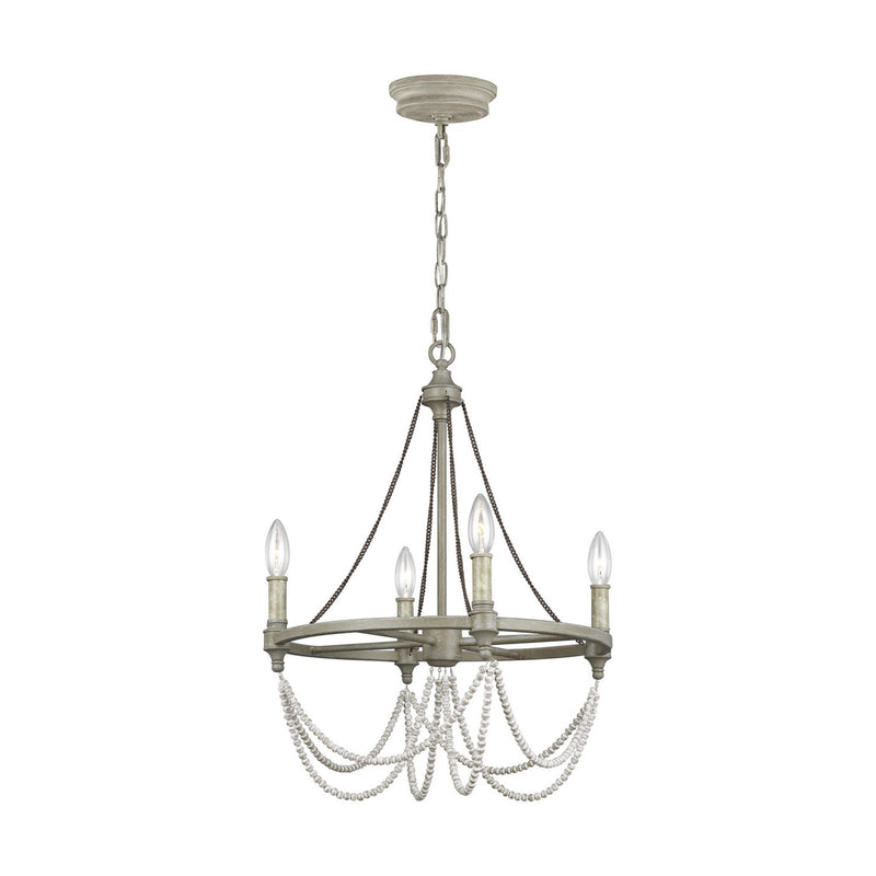 Beverly 4-Light Chandelier in French Washed Oak / Distressed White Wood