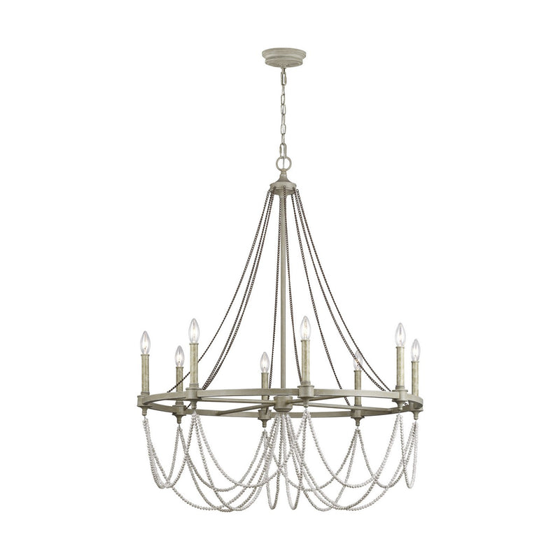 Beverly 8-Light Chandelier in French Washed Oak / Distressed White Wood