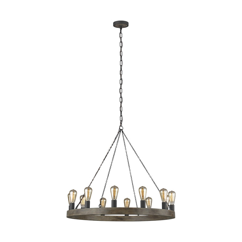 Avenir 12-Light Chandelier in Weathered Oak Wood / Antique Forged Iron