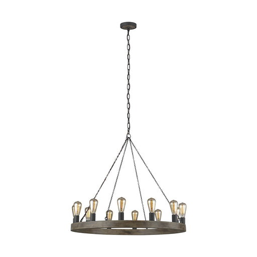 Avenir 12-Light Chandelier in Weathered Oak Wood / Antique Forged Iron