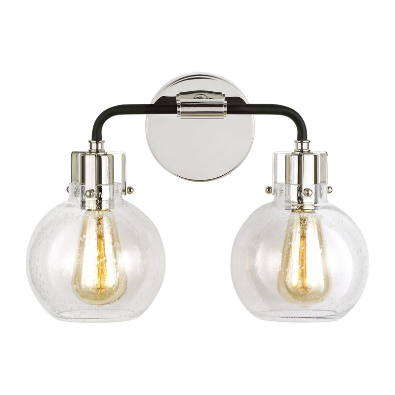 Clara 2-Light Bath Vanity Light in Polished Nickel/textured Black