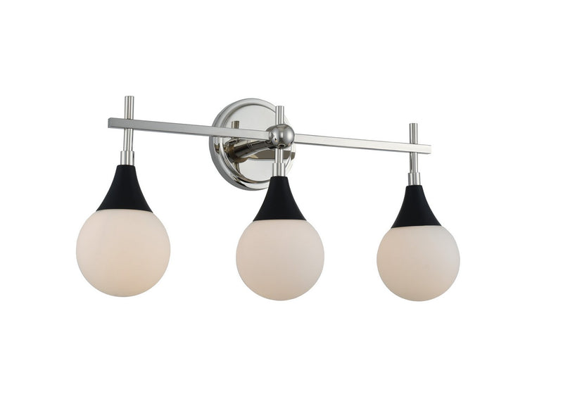 Bogart 3-Light Bath Vanity Light in Matte Black W Polished Nickel