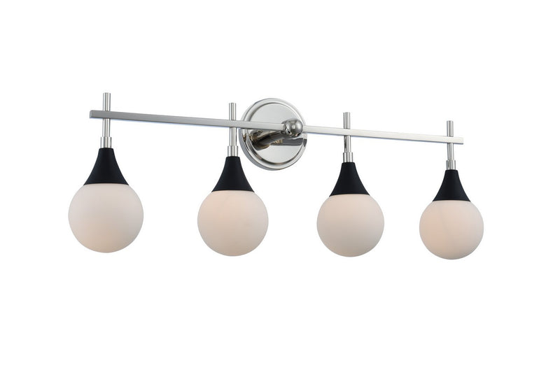 Bogart 4-Light Bath Vanity Light in Matte Black W Polished Nickel