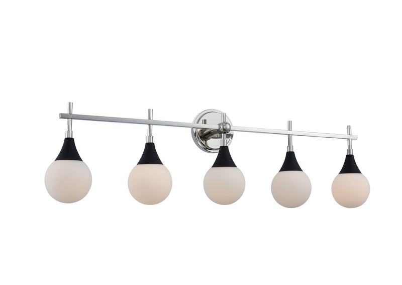 Bogart 5-Light Bath Vanity Light in Matte Black W Polished Nickel