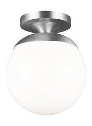 Leo Hanging Globe Semi-Flush Mount with White Glass in Satin Aluminum