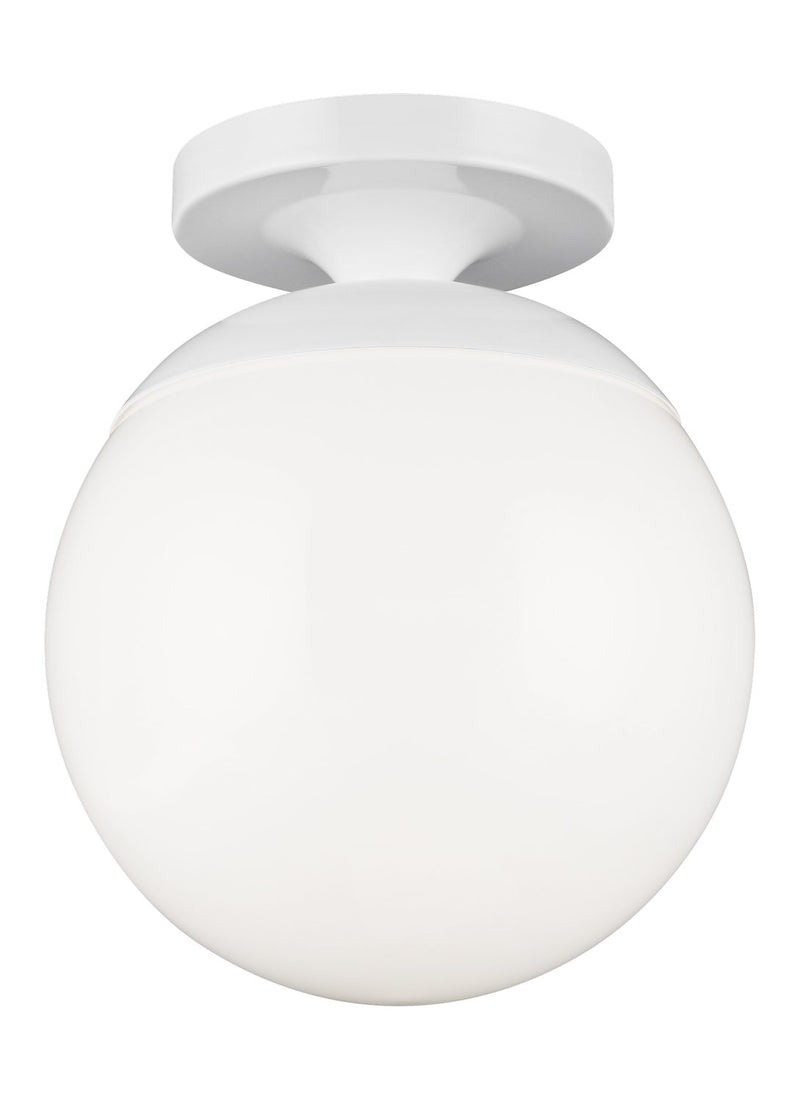 Leo Hanging Globe Semi-Flush Mount with White Glass in White