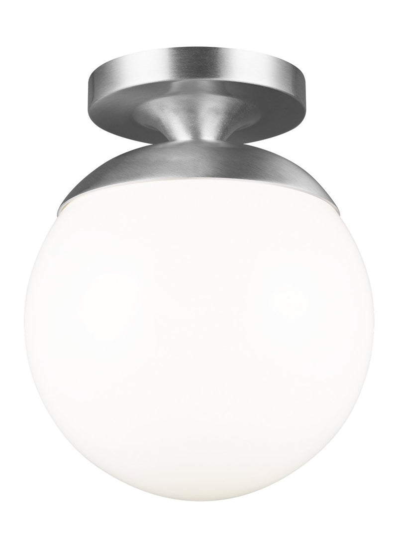 Leo Hanging Globe Semi-Flush Mount with White Glass in Satin Aluminum