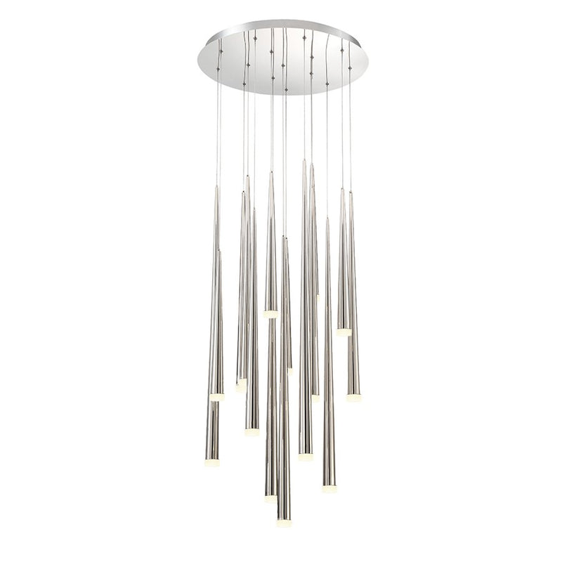 Cascade 15-Light Round Etched Pendant in Polished Nickel