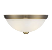 White Etched Glass 11" 2-Light Flush Mount in Warm Brass