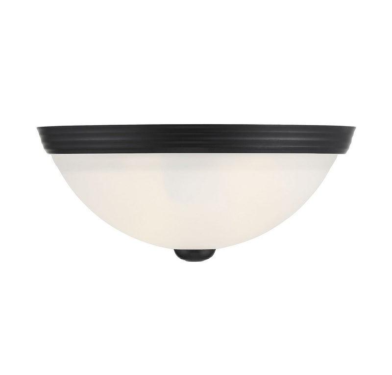 White Etched Glass 11" 2-Light Flush Mount in Matte Black