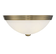 White Etched Glass 13" 2-Light Flush Mount in Warm Brass