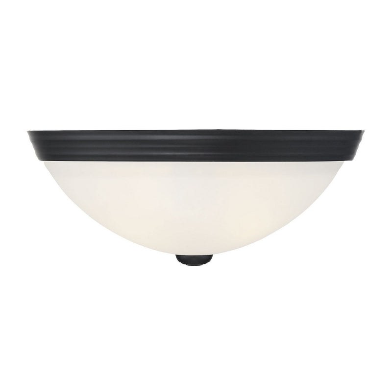 White Etched Glass 13" 2-Light Flush Mount in Matte Black