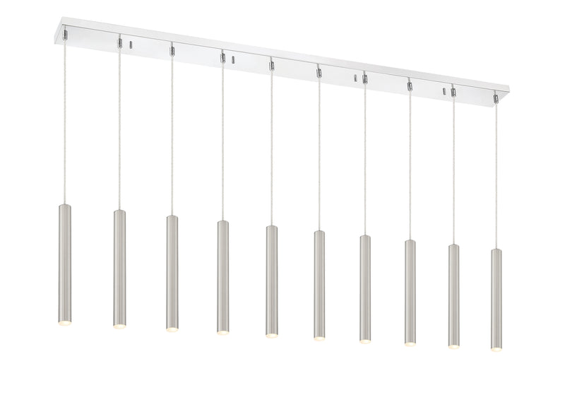 Forest 10 Light 56.5" Linear Pendant, 12" Tall in Brushed Nickel