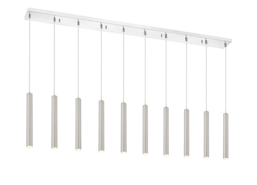 Forest 10 Light 56.5" Linear Pendant, 12" Tall in Brushed Nickel