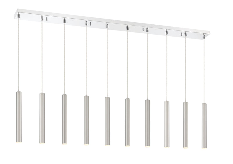 Forest 10 Light 56.5" Linear Pendant, 12" Tall in Brushed Nickel
