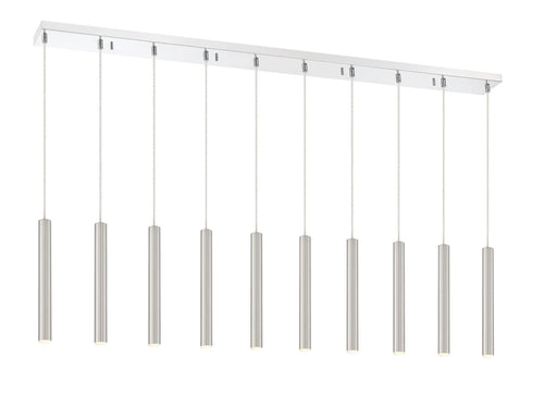 Forest 10 Light 56.5" Linear Pendant, 12" Tall in Brushed Nickel