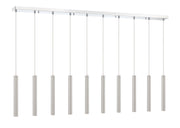 Forest 10 Light 56.5" Linear Pendant, 12" Tall in Brushed Nickel