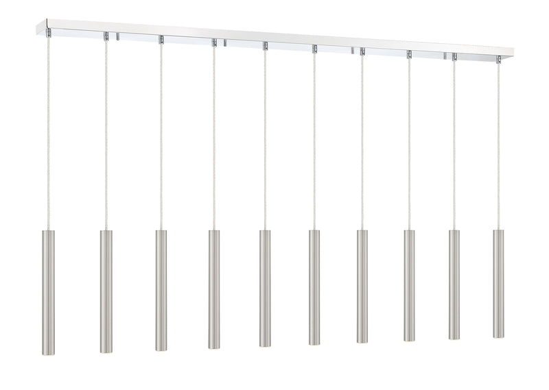 Forest 10 Light 56.5" Linear Pendant, 12" Tall in Brushed Nickel