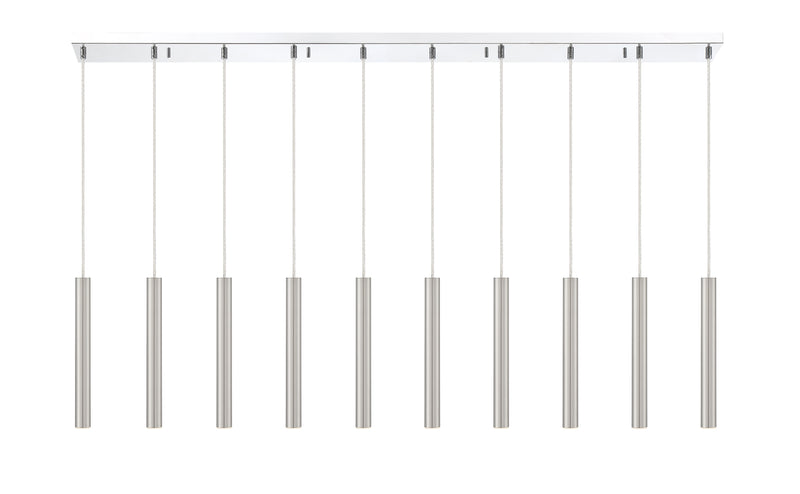Forest 10 Light 56.5" Linear Pendant, 12" Tall in Brushed Nickel