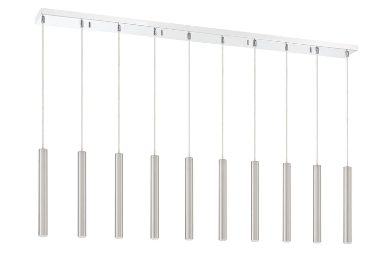 Forest 10 Light 56.5" Linear Pendant, 12" Tall in Brushed Nickel