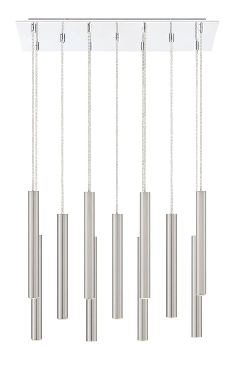 Forest 11 Light 9.75" Pendant, 12" Tall in Brushed Nickel