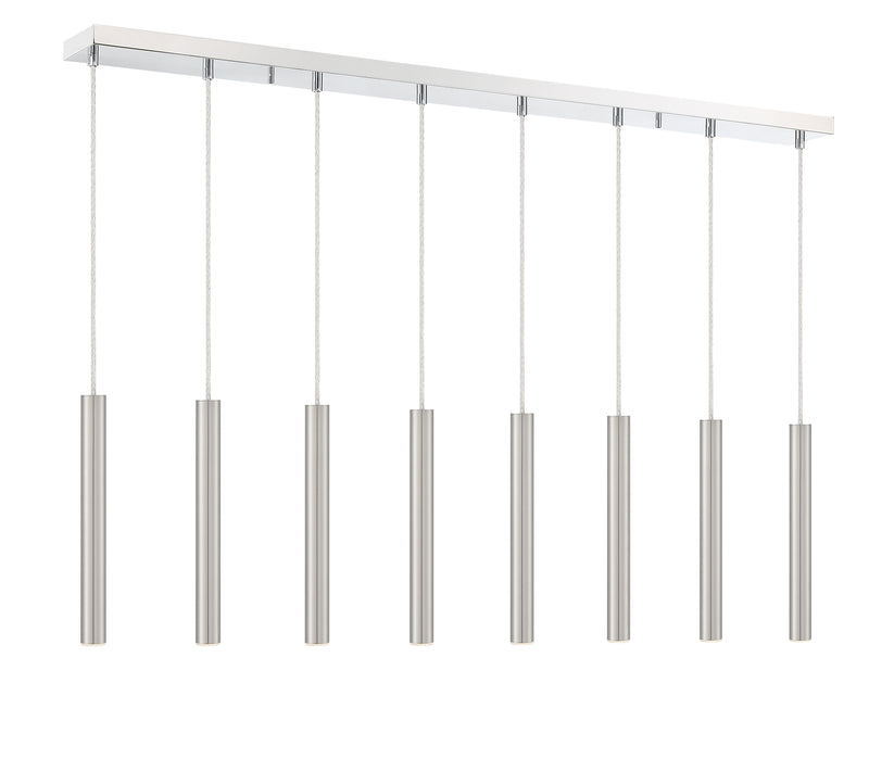 Forest 8 Light 44.25" Linear Pendant, 12" Tall in Brushed Nickel