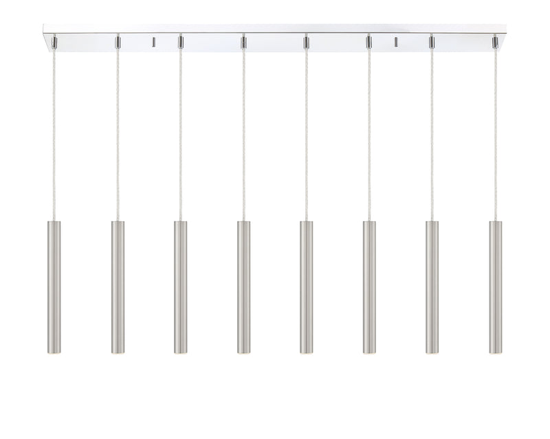 Forest 8 Light 44.25" Linear Pendant, 12" Tall in Brushed Nickel