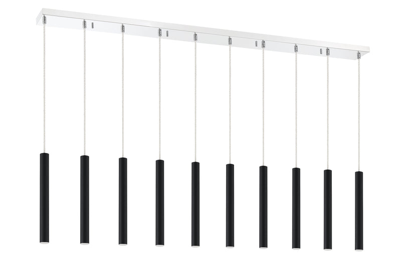 Forest 10 Light 56.5" Linear Pendant, 12" Tall in Matte Black