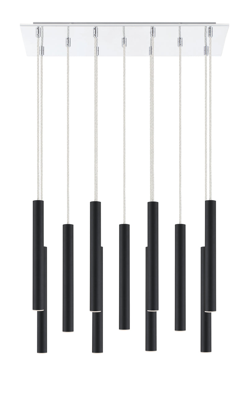 Forest 11 Light 9.75" Pendant, 12" Tall in Matte Black