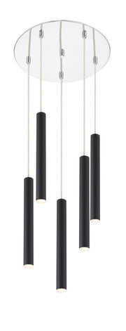 Forest 5 Light 13.5" Pendant, 12" Tall in Matte Black