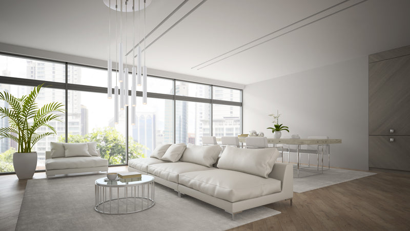 Forest 9 Light 16" Pendant, 12" Tall in Matte White in a room setting