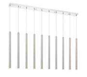 Forest 10 Light 56.5" Linear Pendant, 24" Tall in Brushed Nickel