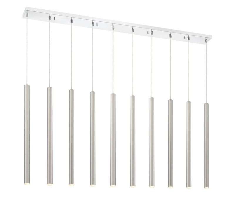 Forest 10 Light 56.5" Linear Pendant, 24" Tall in Brushed Nickel