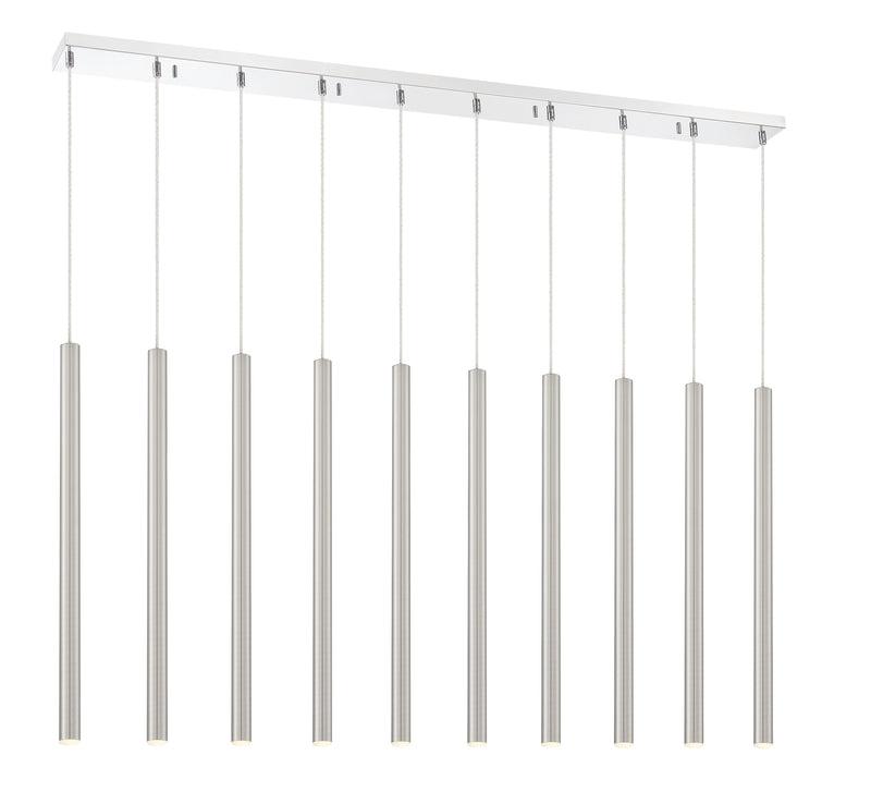 Forest 10 Light 56.5" Linear Pendant, 24" Tall in Brushed Nickel