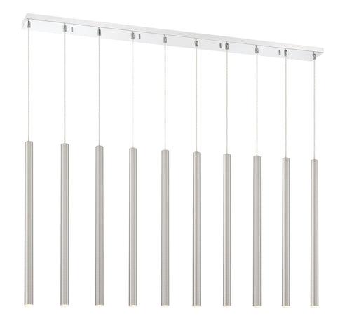Forest 10 Light 56.5" Linear Pendant, 24" Tall in Brushed Nickel