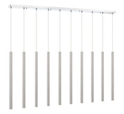 Forest 10 Light 56.5" Linear Pendant, 24" Tall in Brushed Nickel