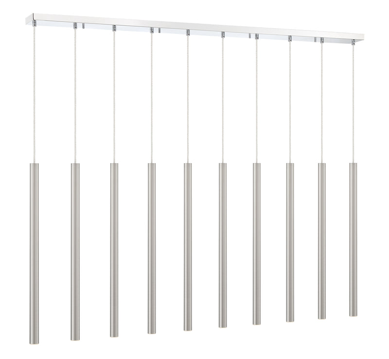 Forest 10 Light 56.5" Linear Pendant, 24" Tall in Brushed Nickel