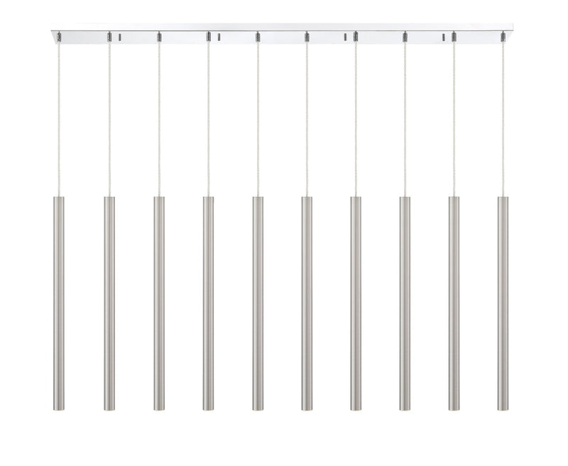 Forest 10 Light 56.5" Linear Pendant, 24" Tall in Brushed Nickel